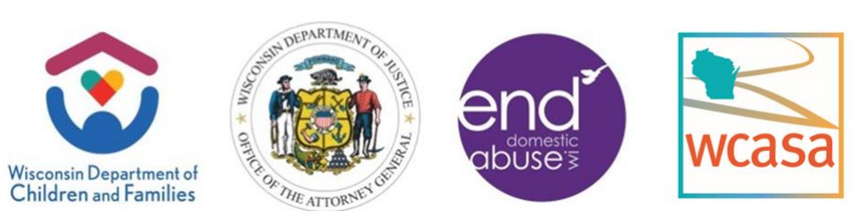 Logos for WI DCF, WI DOJ, End Abuse, and WCASA